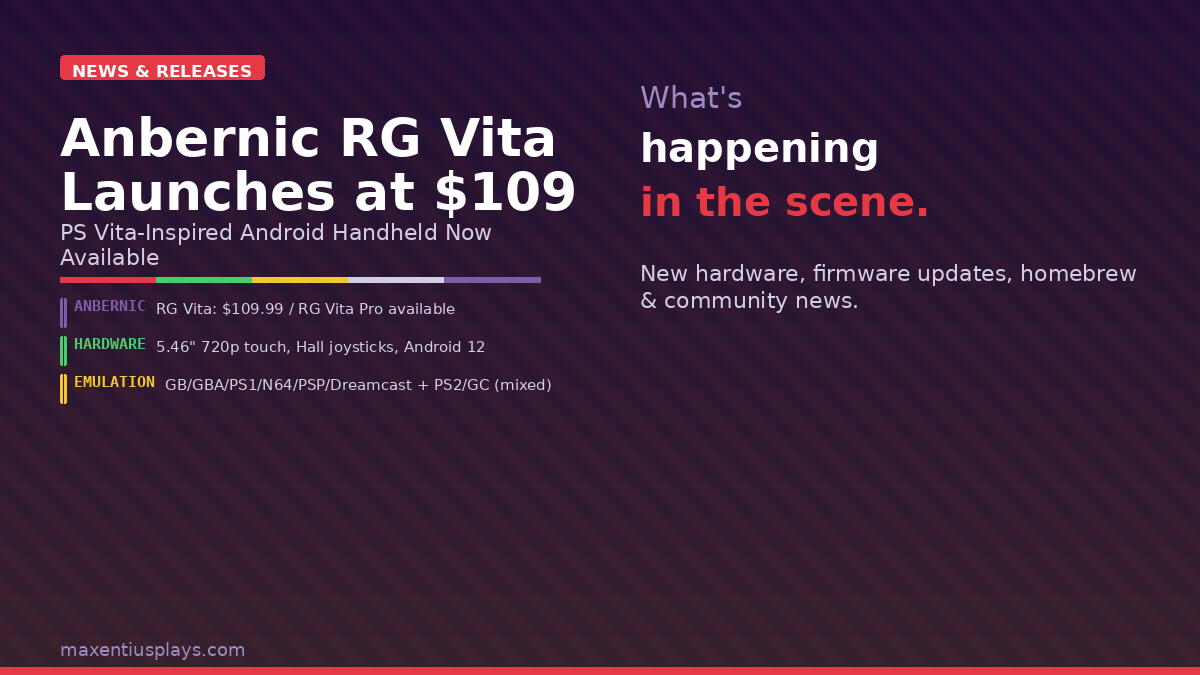 Anbernic RG Vita Launches at $109.99 — PS Vita-Inspired Handheld With Hall-Effect Sticks and Android 12