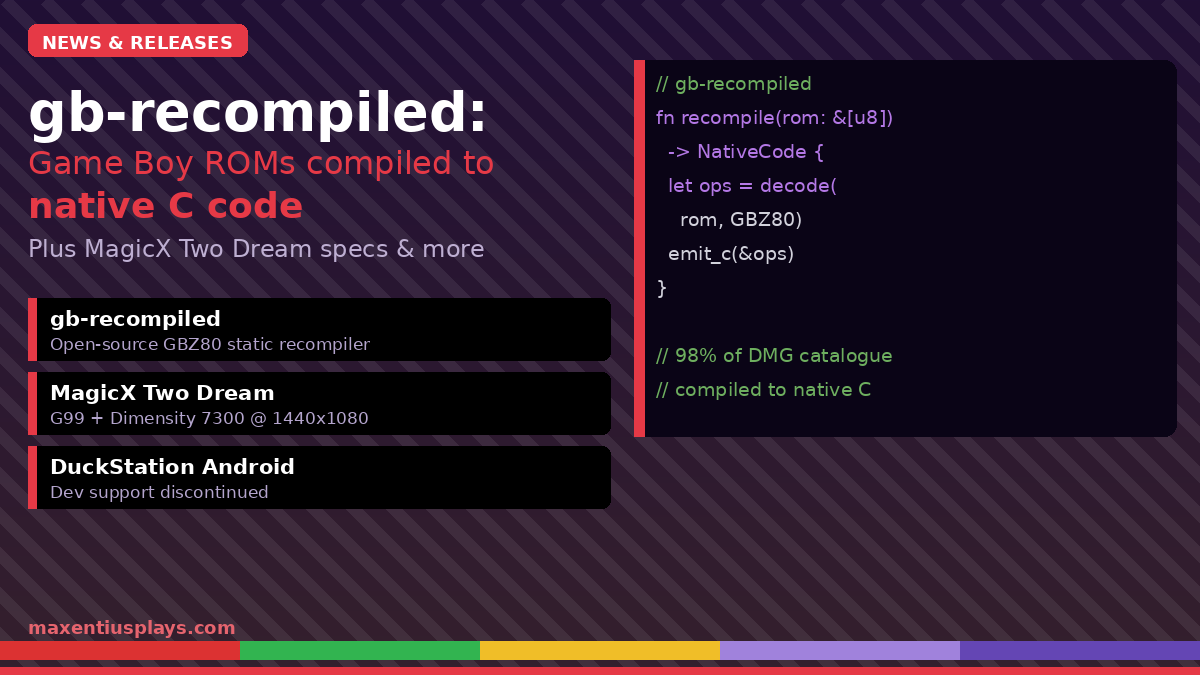 gb-recompiled Turns Game Boy ROMs Into Native Code &mdash; Plus MagicX Two Dream Specs and More